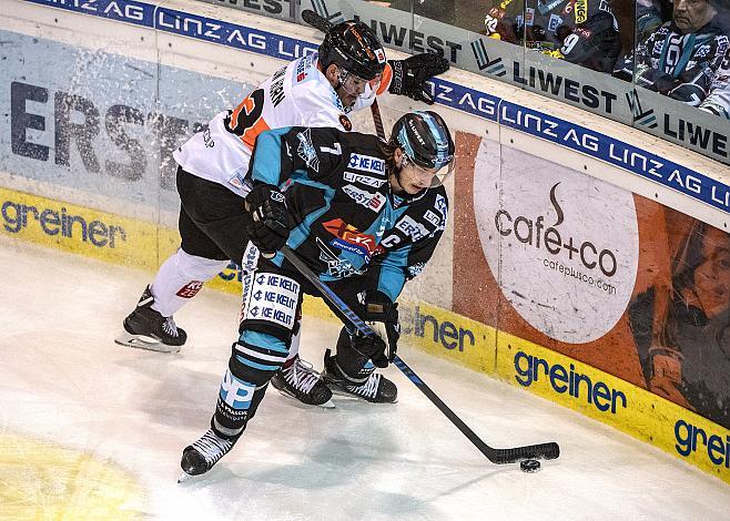 Brian Lebler (EHC Liwest Black Wings Linz), Colton Yellow-Horn (Moser Medical Graz 99ers)  EHC Liwest Black Wings Linz vs Moser Medical Graz 99ers