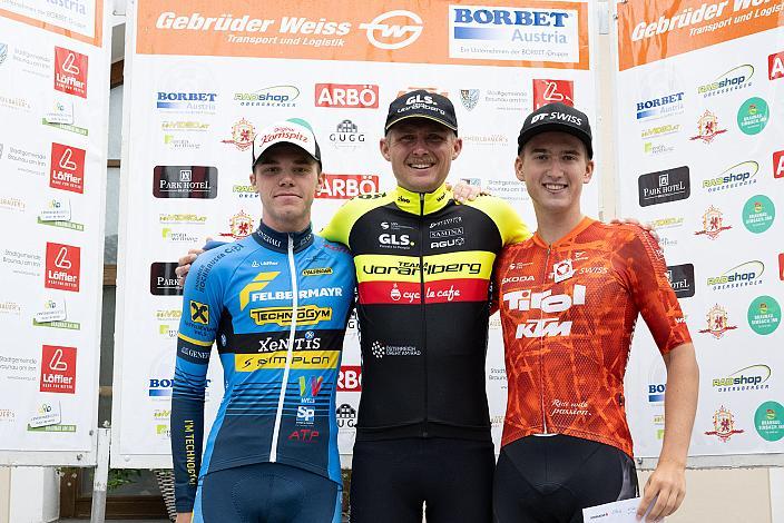 Podest Elite, 2. Platz Emanuel Zangerle (AUT, Team Felbermayr Simplon Wels), 1. Platz Moran Vermeulen (AUT, Team Vorarlberg), 3. Platz Paul Buschek (AUT, Tirol KTM Cycling Team), 24. Int. Braunauer Radsporttage um den Preis der Firma BORBET Austria Radsport, Cycling League Austria, Herren Radliga, Ranshofen, 23. Braunauer Radsporttage