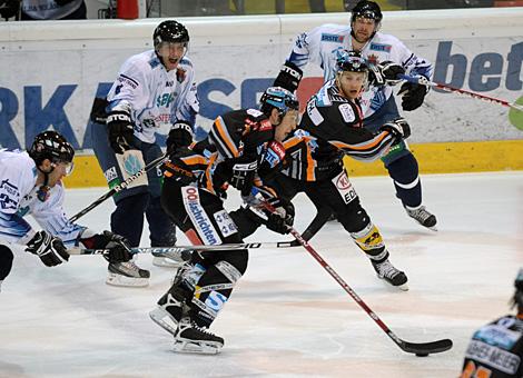 Gregor BAumgartner, Liwest Black Wings Linz stuermt ueber die blaue Linie ins Angriffsdrittel.