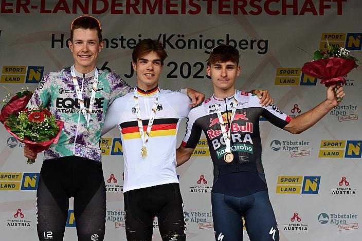 Podest Deutschland, 2. Platz Lukas Walzer (GER, KJC Ravensburg), Sieger Mauro Brenner (GER, TEAM LOTTO KERN-HAUS PSD BANK), 3. Platz Paul Fietzke (GER, Red Bull Bora Hansgrohe Rookie), Drei Länder Meisterschaft U23,  Austria