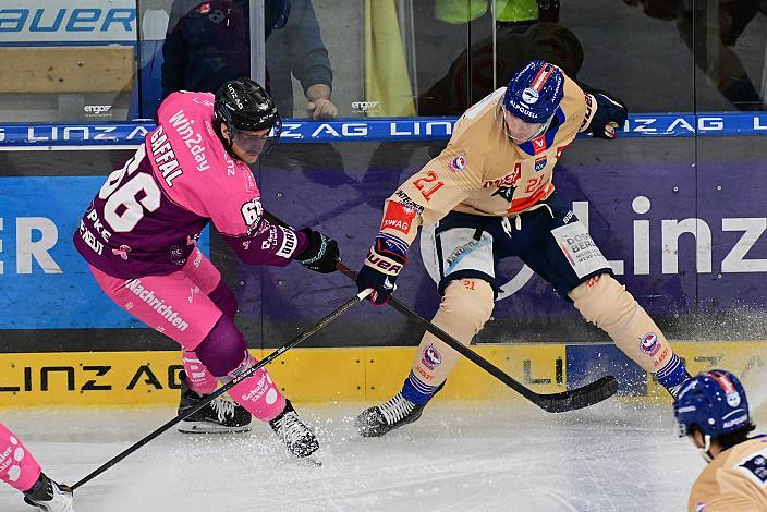 Stefan Gaffal (Steinbach Black Wings Linz), Sebastian Benker (HC Tiwag Innsbruck - Die Haie) ICE, Steinbach Black Wings Linz vs HC Tiwag Innsbruck - Die Haie Linz, AG Eisarena 