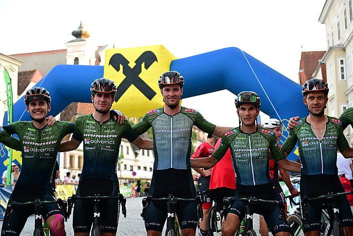 v.l. Maximilian Kabas (AUT, Hrinkow Advarics),  Dominik Hödlmoser (AUT, Hrinkow Advarics), Loic Bettendorff (LUX, Hrinkow Advarics) gewinnt in Steyr, Edward Ravasi (ITA, Hrinkow Advarics), Riccardo Zoidl (AUT, Hrinkow Advarics), 27. Int. ASVÖ - HRINKOW City Kriterium Steyr, Herren Elite, ÖRV, Radsport, Mountainbike, ELITE Rennrad