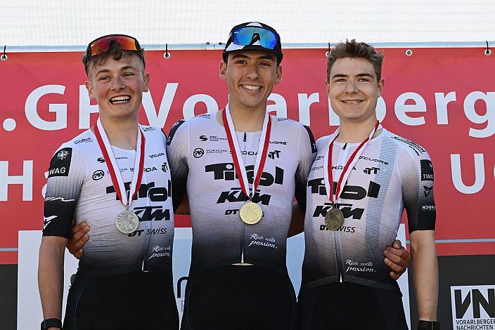 Podest MS Tirol, v.l. Jonas Holzknecht (AUT, Tirol KTM Cycling Team), Samuel Novak (SVK, Tirol KTM Cycling Team), Nicolas Ginter (SUI, Tirol KTM Cycling Team), Herren Elite, U23, Road Cycling League Austria, 15. GP Vorarlberg