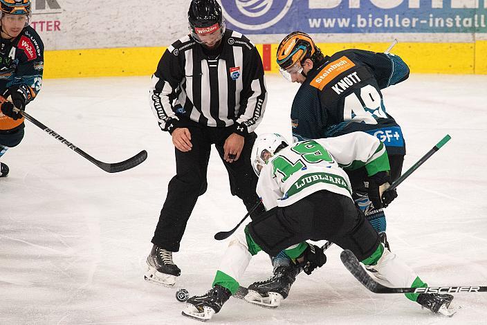 Graham Knott (Steinbach Black Wings Linz), Aljaz Predan (HDD Olimpija Ljubljana), Steinbach Black Wings Linz vs HK SZ OLIMPIJA,, Linz AG Eisarena