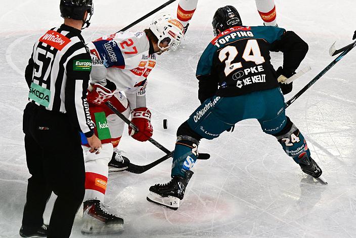 Thomas Hundertpfund (EC KAC), Kyle Topping (Steinbach Black Wings Linz),  8. Runde ICE, Steinbach Black Wings Linz vs EC KAC, Linz AG Eisarena 