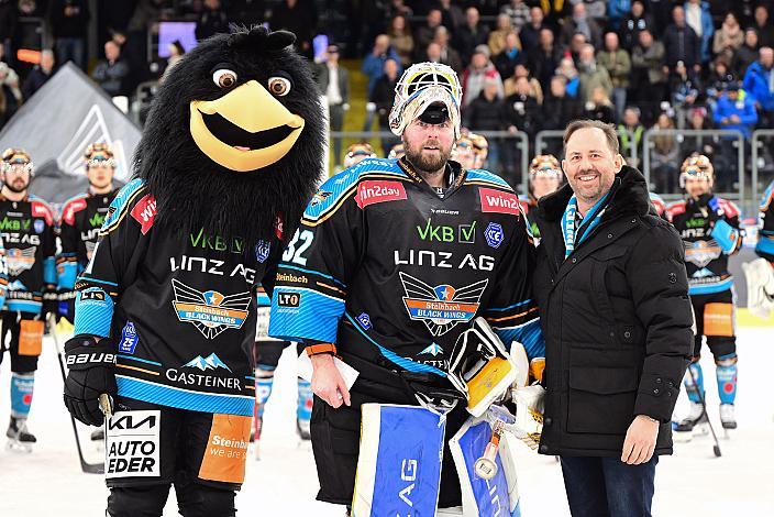 Spieler des Abends Tormann Rasmus Tirronen (Steinbach Black Wings Linz) Win2Day ICE Hockey League,  Steinbach Black Wings Linz vs HCB Suedtirol Alperia ,  Linz AG Eisarena