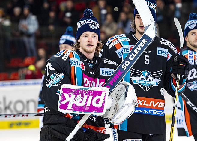 Im Bild: Tormann David Kickert (EHC Liwest Black Wings Linz),   Eishockey,  EHC Liwest Black Wings Linz vs Hydro Fehervar AV 19