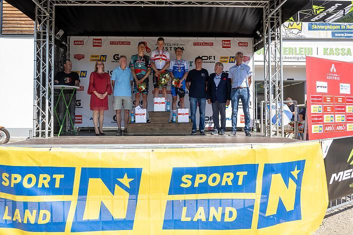 v.l. Patrick Gamper (AUT, Bora - Hansgrohe), Staatsmeister Gregor Mühlberger (AUT, Movistar Team), Lukas Pöstlberger (AUT, Team Jayco AlUla)  ÖM Staatsmeisterschaft, Strasse, Waidhofen an der Ybbs - Hollenstein