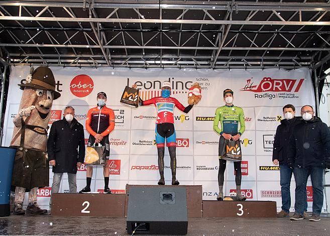 v.l. Siegerpodest, 2. Platz Birmin Benz (GER,  rad-net Rose Team), Sieger Moran Vermeulen (AUT, Team Felbermayr Simplon Wels), 3. Platz Jonas Rapp (GER, Hrinkow Advarics Cycleang)