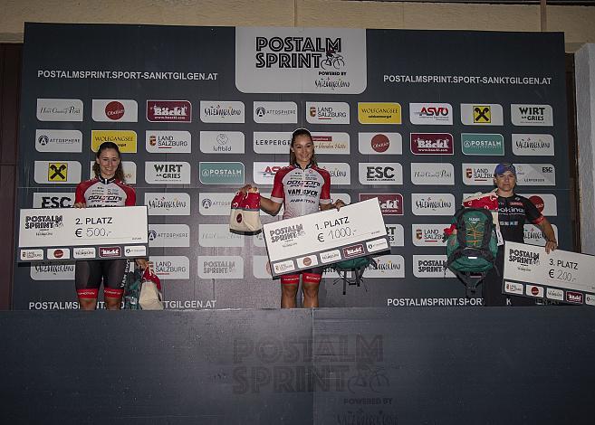 Damenpodest. v.l. 2. Platz Christina Schweinberger (AUT,  Doltcini Van Eyck Sport - Proximus), Siegerin Kathrin (AUT,  Doltcini Van Eyck Sport - Proximus), 3. Platz Veronika Windisch (AUT, Team COOKINA - ARBÖ ASKÖ Graz) POSTALM SPRINT powered by Salzburger Land - Austrian Time Trial Series