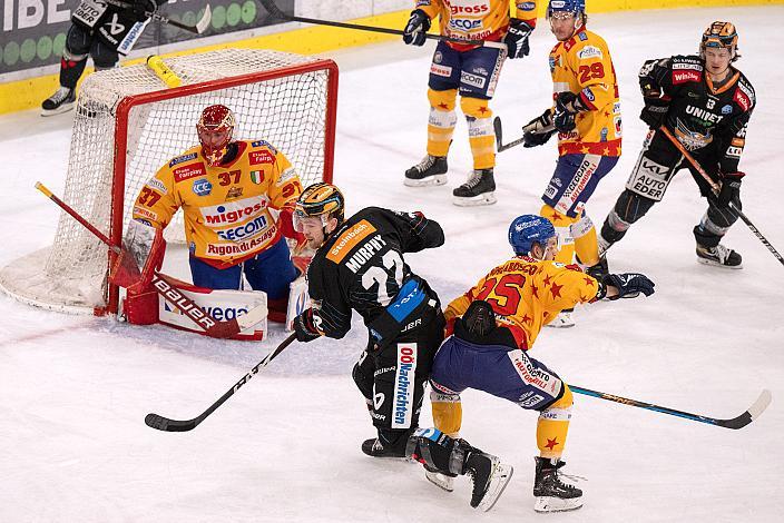 Tormann Justin Fazio (Migross Supermercati Asiago Hockey 1935), Matt Murphy (Steinbach Black Wings Linz), Marco Magnabosco (Migross Supermercati Asiago Hockey 1935), Steinbach Black Wings Linz vs  - Migross Supermercati Asiago Hockey 1935, Runde 37, ICE Hockey League, Steinbach Black Wings Linz, Linz AG Eisarena 