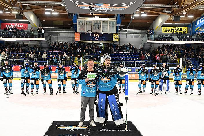 Spieler des Abends, Tormann Thomas Höneckl (Steinbach Black Wings Linz), 52. Runde ICE, Steinbach Black Wings Linz vs Graz 99ers, Linz AG Eisarena 