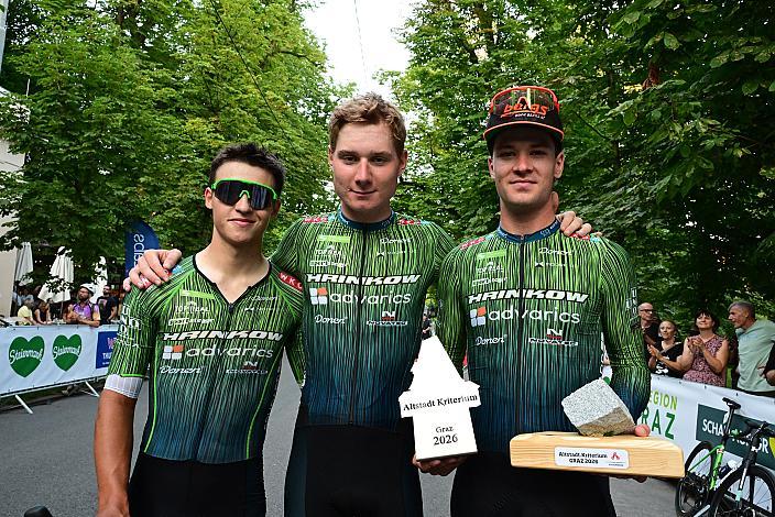 Ayden Jordan (AUT, Hrinkow Advarics), Valentin Poschacher (AUT, Hrinkow Advarics), Loic Bettendorff (LUX, Hrinkow Advarics) Herren Elite, U23, Road Cycling League Austria, Altstadt Kriterium Graz 