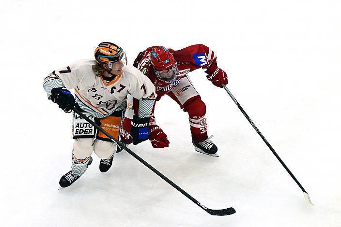 Brian Lebler (Steinbach Black Wings Linz), Luca Zitterbart (EV Landshut)Testspiel, Steinbach Black Wings Linz vs ELV Landshut , Linz AG Eisarena 