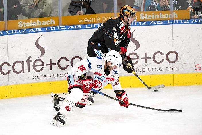 Michael Haga (Steinbach Black Wings Linz), Thomas Koch (EC KAC) Steinbach Black Wings Linz vs EC KAC, 8. Runde ICE Hockey League, Steinbach Black Wings Linz, Linz AG Eisarena 