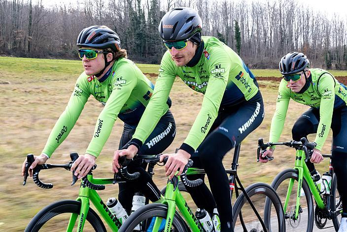 Marvin Hammerschmid (AUT, Hrinkow Advarics), Johannes Rechenauer (GER, Hrinkow Advarics), Riccardo Verza (ITA, Hrinkow Advarics)  Trainingscamp Porec, Kroatien, Team Hrinkow Advarics Cycleang, UCI Continental Team, 