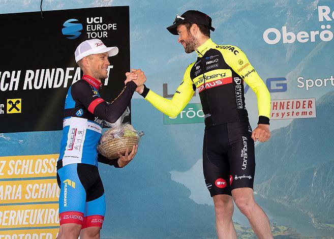 Riccardo Zoidl (AUT, Team Felbermayr Simplon Wels) und Etappen und Gesamtsieger, Alexis Guerin (FRA, Team Vorarlberg) 3. Etappe Traun - Hinterstoder, Int. Raiffeisen Oberösterreich Rundfahrt UCI Kat. 2.2