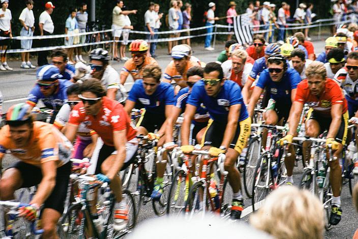 v.l. Max Lelli (ITA), Franco Ballerini (ITA), Marco Giovannetti (ITA), Herren Profi Rennen, Strasse WM Stuttgart, 1991