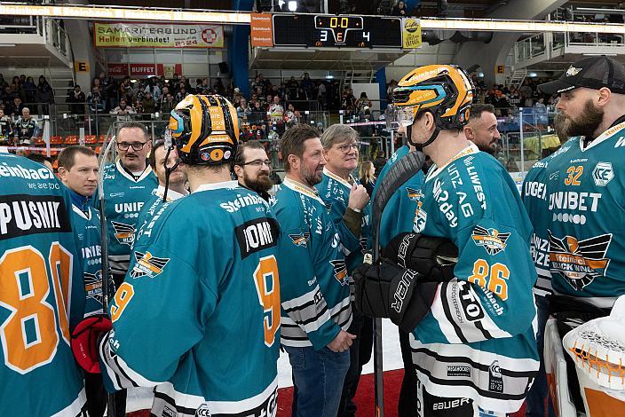 Legenden Robert Lukas, Alexander Holzleitner, Sven Klimbacher, Philipp Wieltsch, Steinbach Black Wings Linz vs EC ID Wärmepumpen VSV, 47. Runde, Retro Night, ICE Hockey League, Steinbach Black Wings Linz, Linz AG Eisarena 