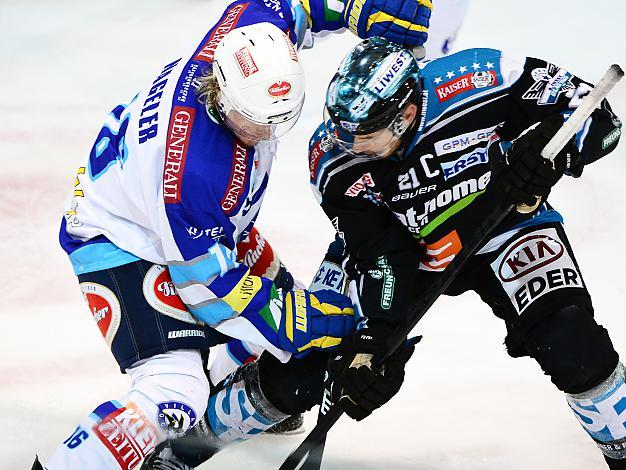 Philipp Lukas (Liwest Black Wings Linz) und Daniel Nageler (EC VSV), EHC Liwest Black Wings Linz vs EC VSV, Play-Offs, Viertelfinale