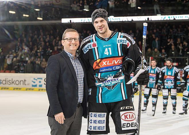 Spieler des Abends Mario Altmann (EHC Liwest Black Wings Linz)  EHC Liwest Black Wings Linz vs KHL Medvescak Zagreb, 3. Viertelfinale